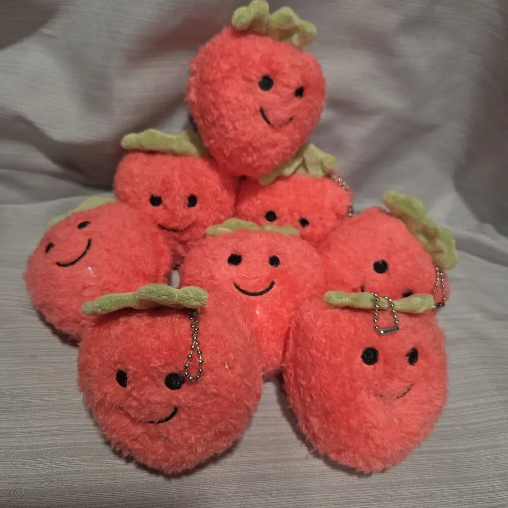 Plush Pink Strawberry Fruit Key Chain Charm Party Favor 8 Count Lot